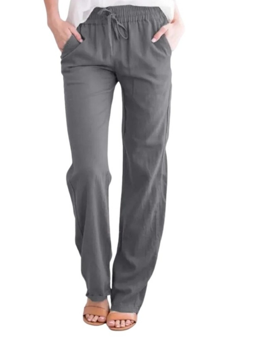 Relaxed Drawstring Trousers in Dark Gray